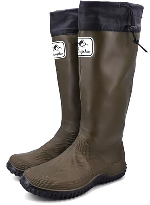JOMIX Botas de Agua para Mujer y Hombre, Impermeables para la Lluvia Plegables, Botines Alta Jardín Trabajo (Verde, 44_45)
