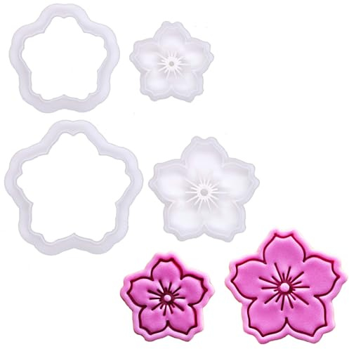 BAKERLOGY Cherry Blossom Kiss - Mini Set de 2 Emporte-pièce et Tampon - Fleur de Sakura pour Biscuits de Pâques & Printemps, Cupcakes & Décorations en Fondant
