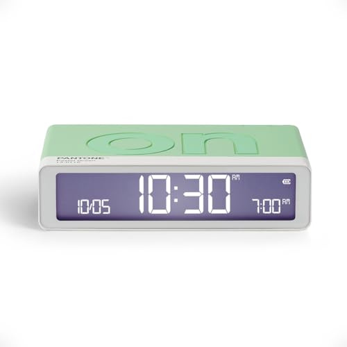 Lexon Flip Classic x Pantone – Sveglia Digitale ON/OFF – Sveglia da Viaggio Ricaricabile – Allarme Silenzioso – Orologio LED da Tavolo – Accessorio di Design per Camera, Ufficio - Menta Glossy