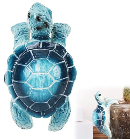 Tinoaly Suspension Pot Forme Tortue, Suspension Petite Figurine Tortue en Résine Statue de Grimpante Suspendue Décoration de Pot Fleurs Ornement Jardin (Bleu)