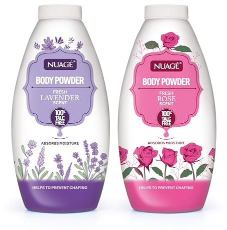 Nuage Body Powder Set - Talc-Free, Lavender and Rose Scents, Anti-Chafing and Moisture Absorbing - 2 Pack