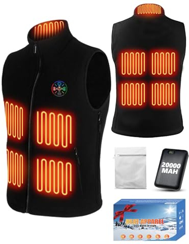 Gilet Chauffant Électrique Homme et Femme, Veste Chauffante USB avec Batterie 20000mAh 7.4V, 9 Zones de Chauffage, 3 Températures, Taille Réglables, Lavable en Machine pour Activités en Plein Air-(L)