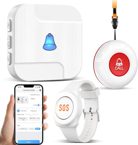 ChunHee Panic Alarm for Elderly-Elderly Alarm Call Button,IP55 Waterproof Call Bell Link to Phone with 1 Button & 1 Wrist Button