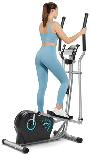 THERUN Crosstrainer, ultraleiser Ellipsentrainer für Zuhause, 6 kg Schwungrad Crosstrainer für Zuhause, 16 Widerstandsstufen, Ellipsentrainer-Fitnessgerät mit Pulssensor, LCD-Monitor (Cyan)