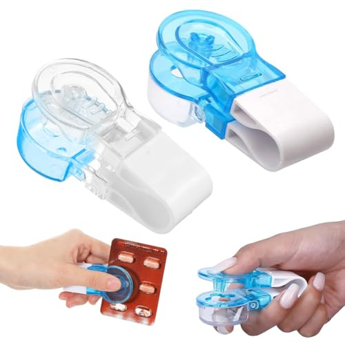 Quesuc 2 Pezzi Tagliapastiglie Taglia, Estrattore, Separatore Di Pastiglie Portapastiglie Portatile In Plastica Per Piccole Pastiglie Trasparente E Blu 7.5X3 Cm