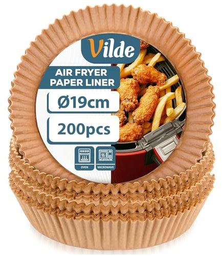 Vilde Airfryer - Carta da forno quadrata, rotonda, 19 cm, 200 pezzi, usa e getta, per friggitrice ad aria calda, antiaderente, per forno a microonde