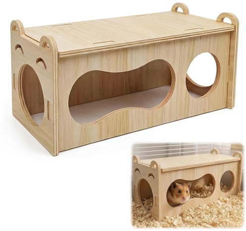 1 Set Wooden Hamster Tunnel House Small Animal Hideout Multi-Hole Tube Natural Timber Ventilated Habitat Structure For Adult Pet Owners DIY Enclosure Enthusiasts For Glass Terrariums Cage Accessories