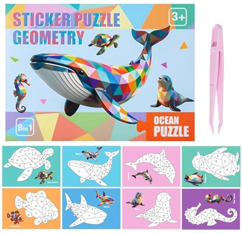 Klistermärke collageset | papper, 28 x 20,5 x 1 cm, 180 g | 3D geometriskt klistermärke, pussel för barn 3+ | pedagogisk reseaktivitet för , skola