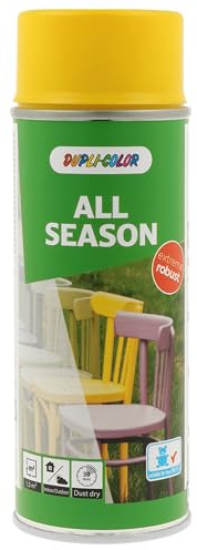 DUPLI-COLOR ALL SEASON RAL 1021 rapsgelb matt 400 ml, hochwertiges Kunstharz-Farbspray, Schnelltrocknend, Wetterbeständig, Innen- und Außenanwendung