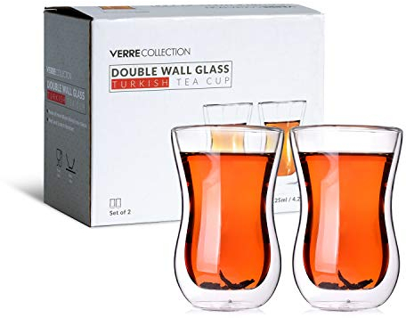 Original Turkish Tea Glass 4.25 oz Cups, Set of 2 – Insulated Thermal Double Wall Glass – Verre Collection