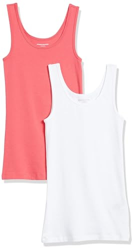Amazon Essentials 2-pack Tank, camisa Mujer, Rojo (Bright Pink/White), Medium (Talla del fabricante: )