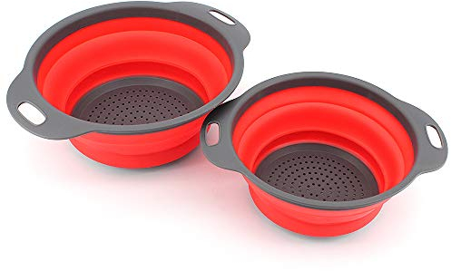 ShawFly Cestello di Scarico Pieghevole Set di filtri Pieghevole Cesto di Frutta e Verdura Cesto di Lavaggio Cestello di Lavaggio 2 Pezzi, per drenare Pasta, Verdura, Frutta (Rosso)