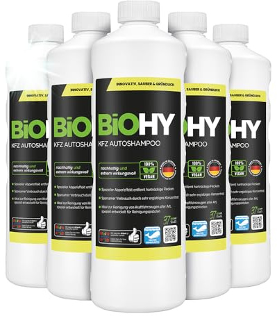 BiOHY Bilschampo (6 x 1l flaska) | Koncentrera utmärkt rengöringskraft och skumbildning Skyddande pärleffekt Skapar en bestående frisk doft (KFZ Autoshampoo)