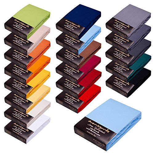 AVANTGARDE Premium Spannbettlaken - 140x200cm -160x220cm - 40cm Steg - auch für Boxspringbett & Wasserbett - Spannbetttuch ca.170g/m² - Bettlaken 100% Jersey Baumwolle, ÖKO-TEX (13 Hellblau)