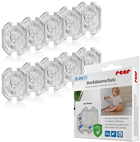 reer strömskydd – det barnsäkra originalet från uppfinnaren, för limning, transparent, 10 stycken