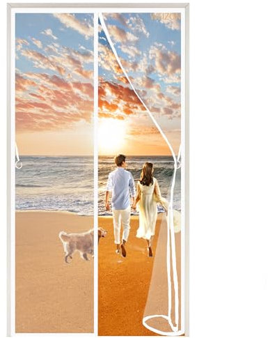 Magnetic Fly Screen Mesh Door,Insect Protection Door Screens 115x205cm(45x81inch) Keeps Mosquitoes Insects Out Automatically Tight Closure for Balcony Entrance Doors Patio - White A