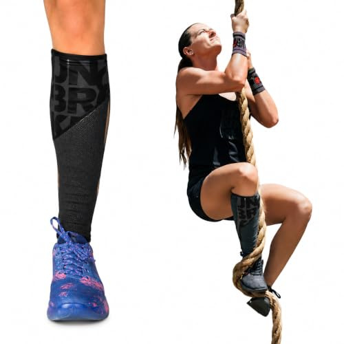 UNBROKENSHOP Shin Sleeves Pro Black 7mm Neoprene, Weightlifting, Deadlift, Rope Climb, Box Jumps for Men and Women, Single (S/M)