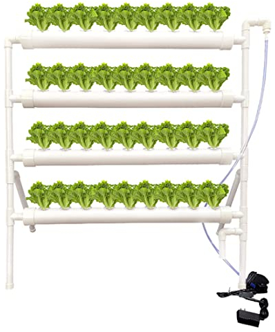 RANZIX Kit de Cultivo hidropónico, 36 Plantas, 4 Tubos Sistemas de Cultivo de Plantas sin Tierra, y Jardines acuáticos Profundos de Flujo para el Sistema hidropónico Educativo (B-36 Plantas)