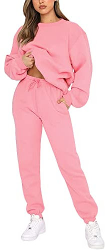 amropi Survêtement Femme Ensemble doublée de Fourrure Sweat à Pullover et Pantalon Jogging (Rose,S)