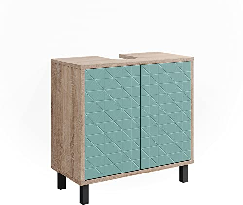 Vicco Waschbeckenunterschrank Agasta, Waschtischunterschrank, Mintgrün/Sonoma, 56.2 x 57.1 cm