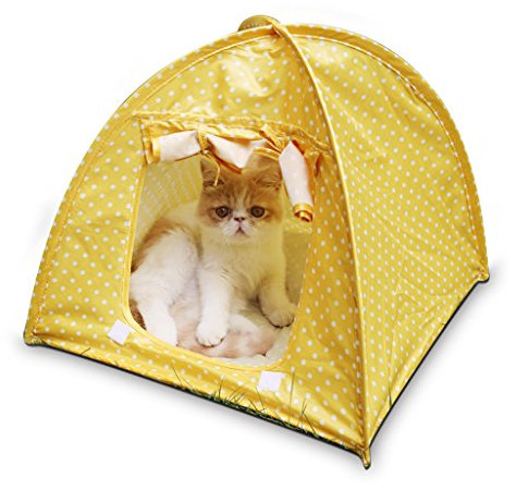 Katzenzelt für Katzen, Nylon, faltbar, 43 x 43 x 41 cm, Gelb mit Punkten