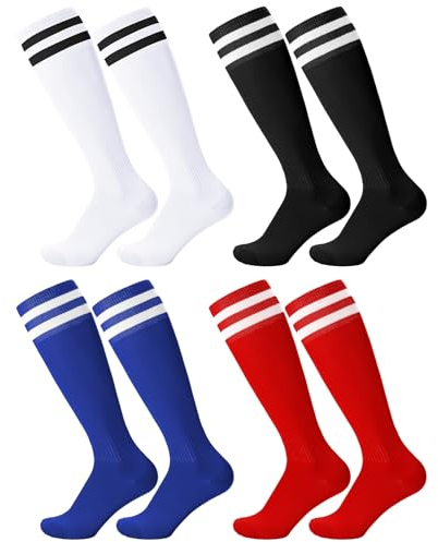 Firtink 4 Paare Fußballsocken Kinder, Sportsocken Fußball Socken Trainingssocken Fussball Socken für Jungen und Mädchen Fußballtraining, Laufen, Sport