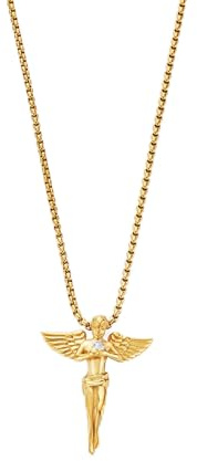 CRAFTD - Gold Angel Pendant Necklace - Durable 18K Gold & 316L Stainless Steel - 20.5 Gold Chain Link with 20MM x 20MM Pendant - Waterproof, Heat & Sweat Resistant - Gifts for Men - Men's Jewelry