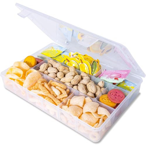 YBhuoo Travel Snack Boxes, Snack Box with 18 Removable Grids Compartments(27.5 x 18.5 x 4.5 cm), Clear Snackle Box Tray with Compartment for Various Sizes of Snacks and Fruits