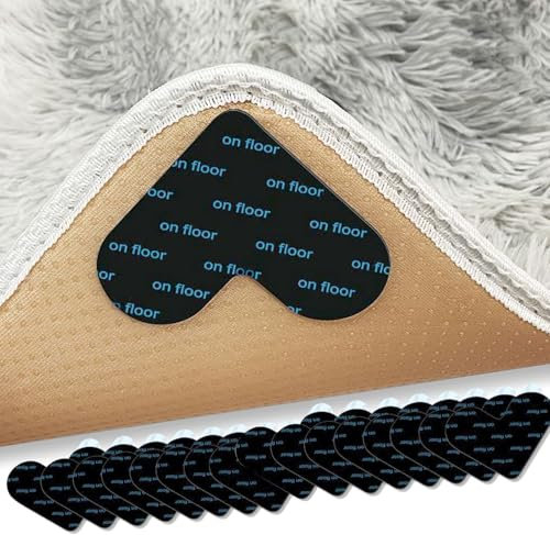 CECOMBINE 16Pcs Rug Grippers, Non Slip Washable Rug Tape Grip Carpet Corner, Reusable Carpet Grippers for Laminate Floor, Anti-Slip Rug Tape for All Kinds of Rugs (Black)