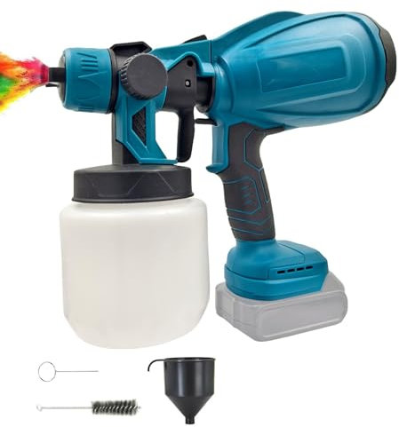 Akku Farbsprühsystem, Elektrisches Lackierpistole mit 1000ML Behälter, 3 Spritzmuster, farbsprühgerät, zum Streichen Gartenzaun, Farbsprühsystem Wandfarbe (B- Ohne Akku)
