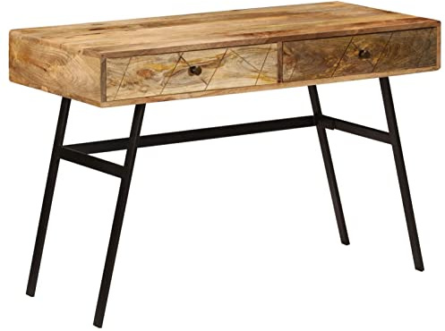 Sufrk Desk with Drawers Solid Wood Mango 110 x 50 x 76 cm Computer Desk Small Sewing Machine Table
