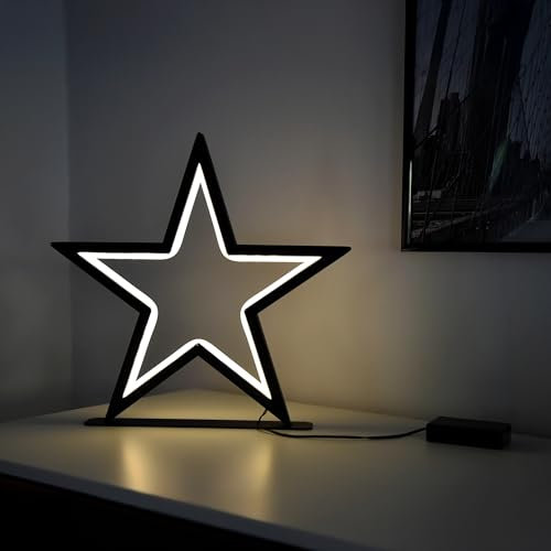 Spetebo LED Metall Stern schwarz 34 cm warm weiß - 70 LED - Weihnachts Deko Stern Batterie betrieben - Advent Weihnachten Aufsteller Tisch Fenster Dekoration