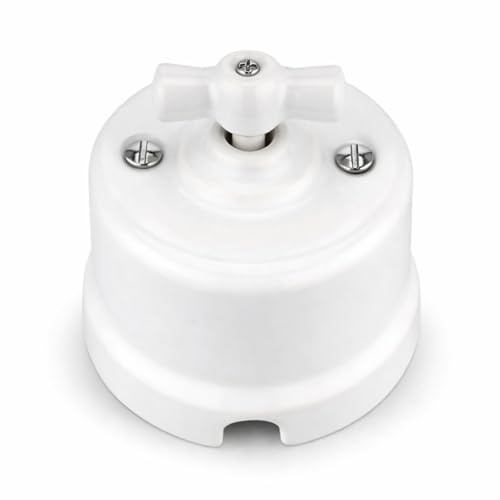 Ytmonterad porslin retro rotary, strömbrytare, allt-i-ett, serie QR1 vit