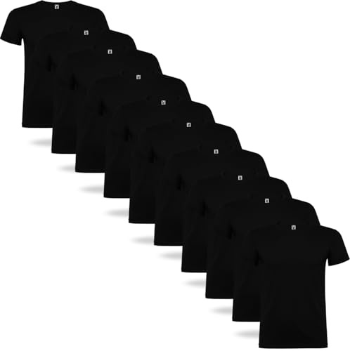Rafasshop Pack 10 Camisetas Manga Corta Hombre Roly Beagle 100% algodón, Camiseta Interior, Ropa Hombre, Camiseta Blanca, Pack Camisetas Hombre (FR/ES, Letras, M, Regular, Regular, Negro)