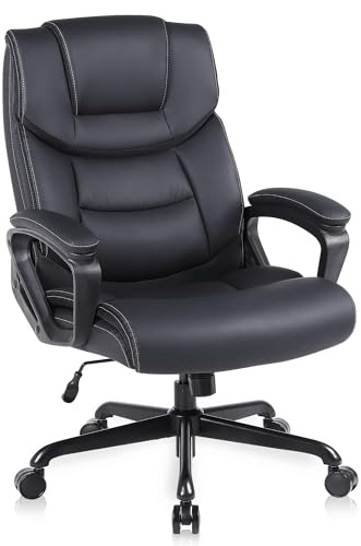 Nusetx Sedia da Ufficio Ergonomica, Poltrona da Ufficio Girevole in Pelle Pu, con Altezza Regolabile, Base con Rotelle, per Ufficio E Gaming, Nero
