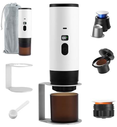 Feelhap Máquina de Café Expreso Portátil,Cafetera Portatil Capsulas 3 en 1 Compatible con Cápsulas NS,DG y Café Molido,Cafetera Multicapsulas Autocalentable Cafetera de Viaje para Camping,Viaje,Hogar