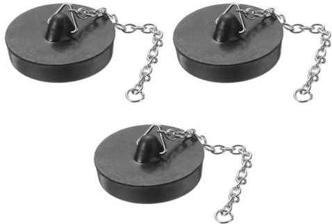 ZORVYN 3 Unidades Tapón de Goma para Desagüe, Tapón para Fregadero, Lavabo y Bañera (Ø 40-45mm, Cadena de 40cm) (Negro)