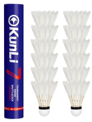 kunli Badminton Feather Shuttlecocks, 12 Pack Duck Feather Shuttles with Composite Cork Head, Stable Flight for Club Training, Practice and Match Play，Speed 78