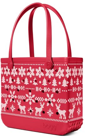 BOGG BAG Medium Tote – 15” x 12.5” x 5” – Durable, Washable, Tip-proof – Beach, Pool, Boat, Work, Sports (Ugly Sweater - Red)