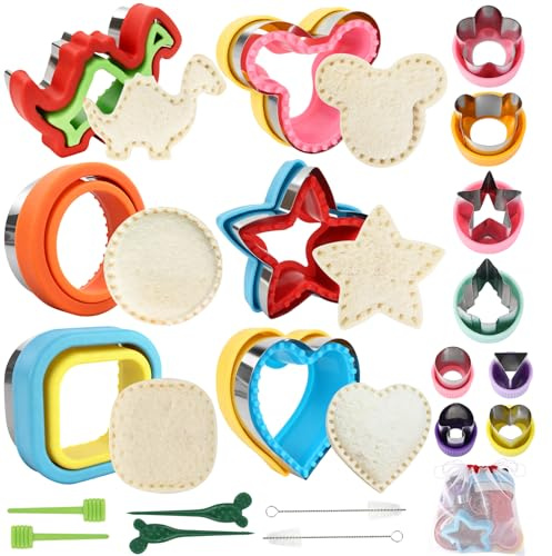 BELICOO Sandwich Cutter Set, 21 Pcs Food & Fruit Cutter Set, Dinosaur, Bear, Pentagram Shape DIY Cookie Cutters for Kids Lunch Box and Party Supplies