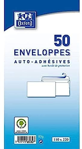 OXFORD Pqt de 50 Enveloppe auto-adhésive 110x220 80g Blanc