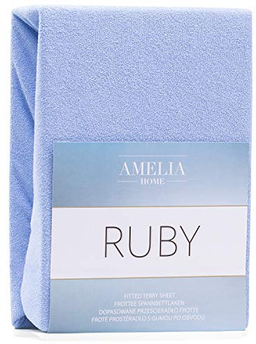 AmeliaHome Spannbettlaken 120x200-140x200 cm Frottee Baumwolle Spannbetttuch, hellblau