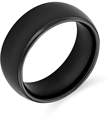 Bling Jewelry Anello di nozze in titanio a cupola semplice nero per coppie per uomini e donne, vestibilità comoda 4MM