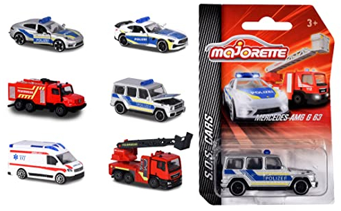 Majorette - SOS Einsatzfahrzeug – 1 von 6 zufälligen Spielzeugauto aus der S.O.S. Cars Edition für Kinder ab 3 Jahren, Rettungsfahrzeuge, 7,5 cm, Durchsichtig