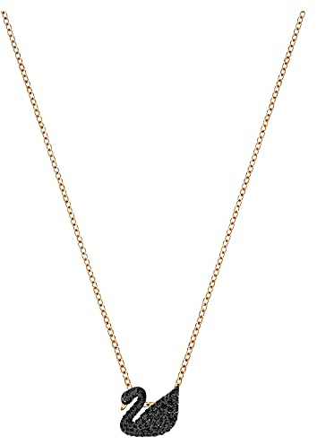 Swarovski Iconic Swan pendant, Swan, Small, Black, Rose gold-tone plated
