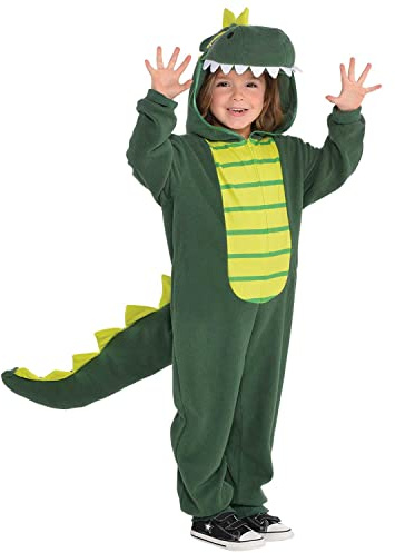 amscan Barn grön dragkedja dinosaurie maskeraddräkt