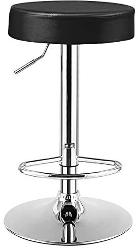 COSTWAY Bar Stool, Modern Swivel Backless Round Barstool, PU Leather Armless bar Chair with Height Adjustable, Chrome Footrest, Sturdy Metal Frame for Kitchen Dining Living Bistro Pub (Black, 1 pc)