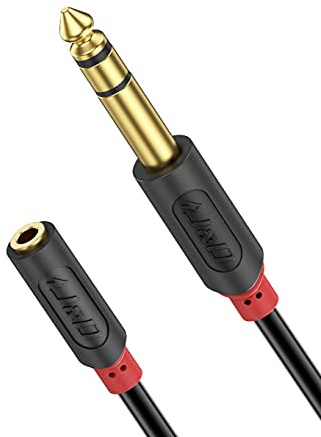 J&D Cable de 3,5 mm a 6,35 mm, Chapado en Oro [Audiowave Series] 3,5mm 1/8'' Hembra TRS a 6,35 mm 1/4'' Macho TRS Cáscara de PVC Estéreo Adaptador de Audio Cable - 15 Feet
