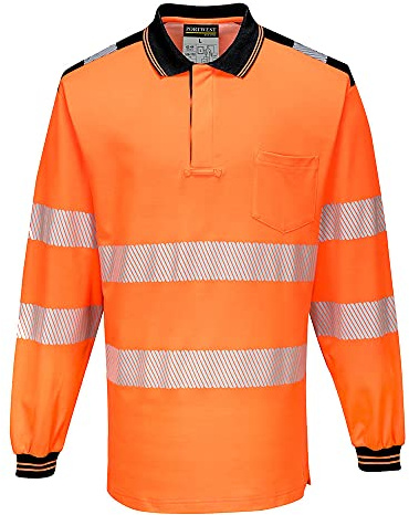 Portwest PW3 Hi-Vis Polo Shirt L/S, Size: XXL, Colour: Orange/Black, T184OBRXXL