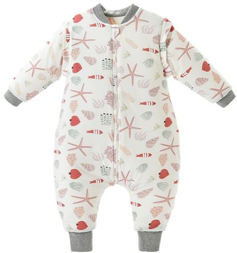 Happy Cherry - Baby Schlafanzug Invierno mit Beinen Junge Mädchen Schlafstrampler Kinder Schlafsack Baumwolle Abnehmbare Ärmel Schlafsäcke mit Füße Strampelsack Pyjama mit Separate Beine - 1-2 Jahre